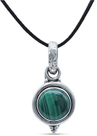 mantraroma Kettenanhänger 925 Silber Malachit grüner gestreifter Stein Edelstein Kettenanhänger Damen Sterling Silber Halskette Anhänger Geschenk (MAH-143-10)