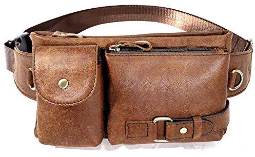 Jxth Fashion Women's Waist Bag Genuine Leather Waist Pack Fanny Bag Cross Body Bag For Sport Hiking Travel Climbing Adjustable Lightweight Fanny Pack Belt Bag (Color : Brown)
