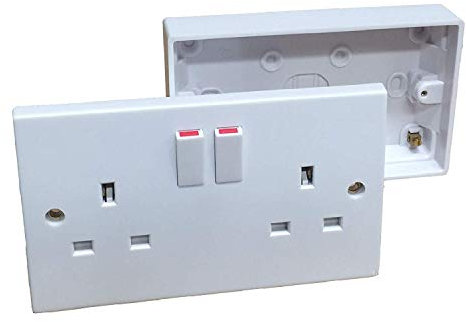 Double Wall Socket & Back Box Pattress. Twin 2 Gang Switched Plug Electrical (2)