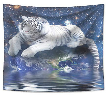 Odot Wandteppich Wandtuch Wandbehang, Kreativer Stil Kreativ Tiger Drucken Tapisserie Tischdecke Yogamatte Strandtuch von Zuhause Wanddekorationen (200x150cm,Weißer Tiger)