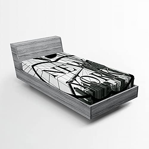 ABAKUHAUS NYC Spannbetttuch, Stadtbild Big Apple Motiv, Soft Dekorativer Stoff Bettwäsche Rund-um Elastischer Gummizug, 90 cm x 200 cm, Grau Dunkelgrau Schwarz