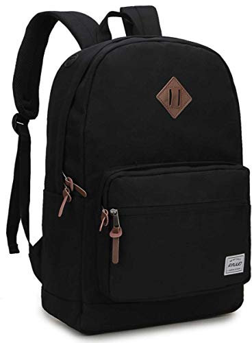 RAVUO Schulrucksack, wasserabweisend, Unisex, klassischer Basic-Rucksack, Büchertasche, passend für 15,6-Zoll-Laptops, Schwarz, Tagesrucksäcke