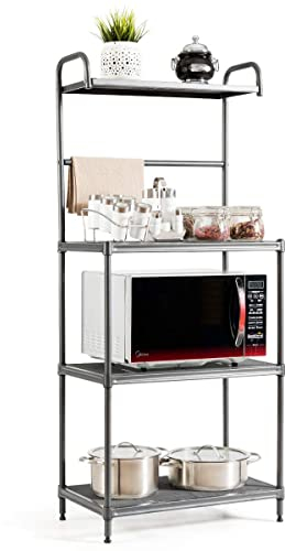 COSTWAY Étagère de Cuisine, Etagère de Micro-Ondes et Four en Métal Robuste, 3 Étagères Réglables, Meuble Rangement sur Pied à 4 Niveaux Multifonctionnelle, 60 x 34,5 x 136 cm (Gris)
