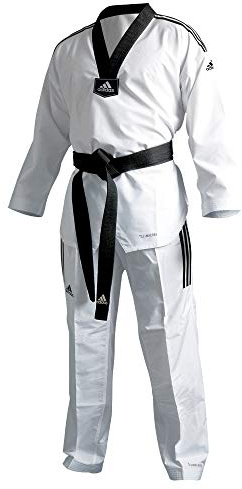 adidas Traje de taekwondo adi Fighter Eco a rayas, solapa negra (170), Blanco, M