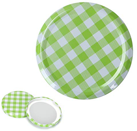 MorNon Twist Off Lot de 100 couvercles de rechange, pour bocaux en verre de 82 mm de diamètre, compatibles avec les bocaux en verre de 230/350/435 ml/565 ml, vert à carreaux