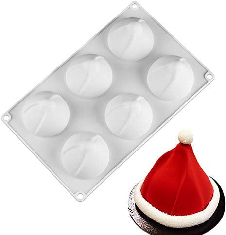 Stampo per Torta in Silicone, 6 Cavità Forma di Cappello di Natale, Stampo per Dolci e Cioccolato, Stampo per Torta per Mousse, Stampi per Cottura a Motivi, per Gelato Muffin Biscotti Gelatina