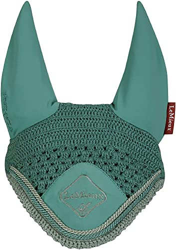LeMieux Klassische gehäkelte Fliegenkapuze mit bequemen Lycra-Ohren in Salbei - Sport Pferdebekleidung für Wettkampffahrer - Groß