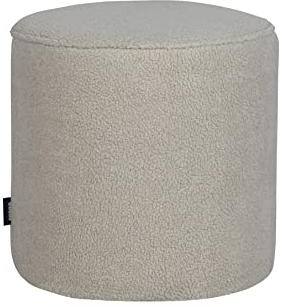 WOOOD Sara Hocker Ø 46 cm - Pouf Hoch Sitzhocker Rund aus Teddystoff Gepolstert Fußbank Sitzpouf - Off White Creme - 46x46x46 cm