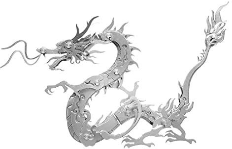 IPOT 3D Metall Puzzle, 100 Stück Silberner Chinesischer Drache Rostfreier Stahl DIY Metallmontage Spielzeug für Kinder Erwachsene