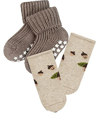 FALKE Unisex Baby Hausschuhe Cosy Acorn 2-Pack, Nachhaltige Biologische Baumwolle, 2 Paar, Mehrfarbig (Sortiment 10), 74-80
