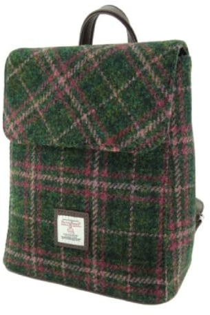Maia Gifts Harris Tweed Mini Backpack in Dark Green and Plum Check