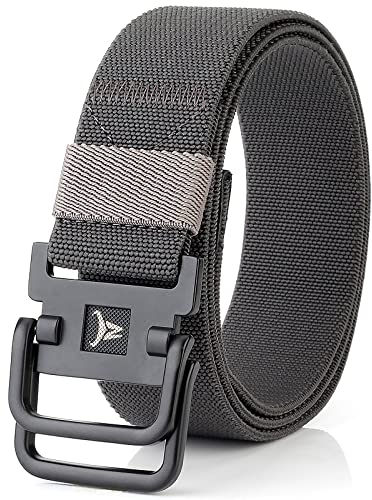 TENINE Unisex Leinwand Gürtel, Elastischer Stoffgürtel Stretchgürtel Militär Gurtband Nylon Gürtel für Damen Herren Taktischer Gürtel Metallschnalle mit Doppel D-Ringe Schnalle