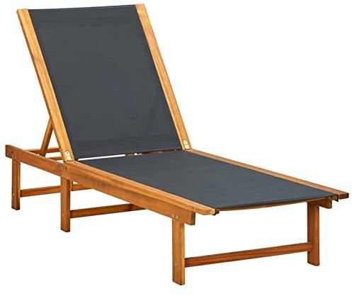 Leepesx Sonnenliege, Gartenliege, Liegestuhl, Sonneninsel Outdoor, Sonnenstuhl, Gartenmöbel, Bäderliege, Relaxliege, Akazie Massivholz und Textilene