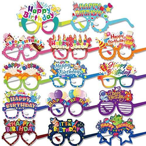 DPKOW 28pcs Paper Happy Birthday Party Glasses, Funny Photo Booth Props for Birthday Party Favor, Colorful Birthday Party Glasses for Kids Adult Birthday Party Accessories, M (DK05330A-uk)