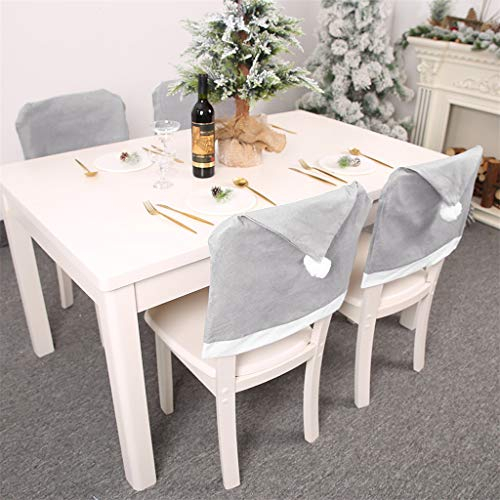 2 Stück Weihnachten Stuhlhussen Grau, Nikolausmütze Stuhlüberzug Weihnachtsthema Stuhlbezug Ni.kolaus Hut Stuhlrückenbezüge Stuhlabdeckung Küchenstuhl Weihnachtsdeko Party Supplies (2PCS, 58x49cm)