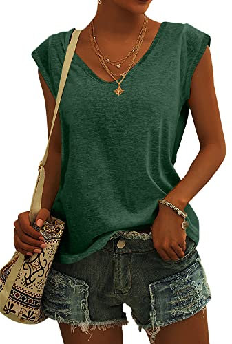 GeGekoko T-Shirt da Donna Manica Corta Scollo a V Maniche ad Aletta Top Camicette Estate Casual Canotta Allentata Basic Ragazze Top