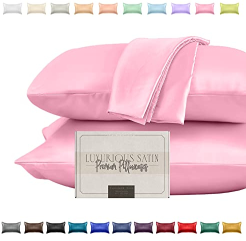 Elegant Comfort Silky and Luxurious 2-Piece Satin Pillowcase Set for Healthier Skin and Hair, Hidden Zipper Closure and Beautifully Packaged, Satin Pillowcase Set, Standard/Queen, Light Pink