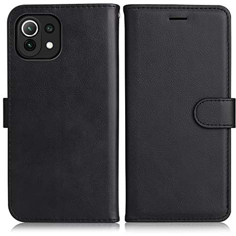 DENDICO Coque pour Xiaomi MI 11 Lite 4G / 5G, PU en Cuir Coque Portefeuille Étui Housse, Design Classique TPU Coque pour Xiaomi MI 11 Lite 4G / 5G, Noir
