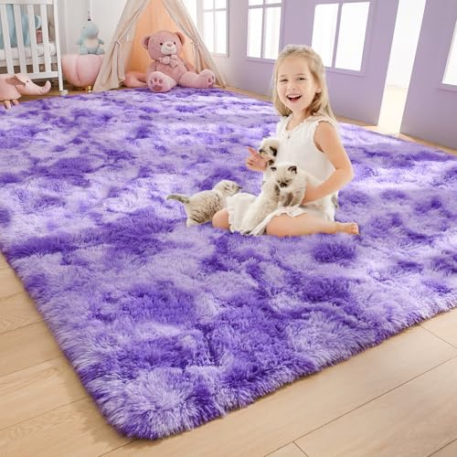 AROGAN Weiche Regenbogen-Teppiche für Mädchenzimmer, 15x20 cm, flauschige Mädchen-Schlafzimmerteppiche, Prinzessinnenteppich, niedlicher bunter Teppich für Kinder, Teenager, Kleinkind, Hellviolett