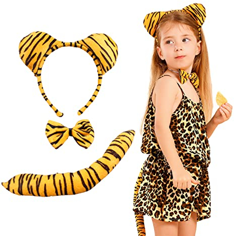 JeVenis Kinder Tiger Tierohren Kostüm Zubehör Party Tiger Haarreif Stirnband Dschungel Tiger Kostüm Party Dekoration Zubehör für Kinder Geburtstag