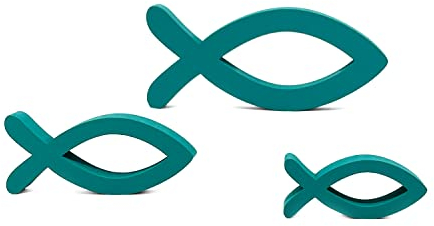 Oblique Unique® Deko Fisch 3er Set Fische aus Holz in Türkis - Tisch Dekoration für Taufe Kommunion Konfirmation Taufdeko