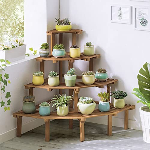 Blumenständer Blumenregal Blumentreppe aus Holz Pflanzentreppe für Innen Außen, Eck-Blumentopf-Rack, 4-stöckiges Pflanzendisplay, ausgebogtes, rundes Leiter-Pflanzen-Organizer-Regal ( Farbe : A )