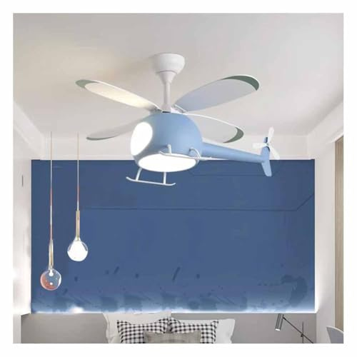 Helicopter Ceiling Fan With Lights For Children's Room, 38.6  LED Chandelier+fan Boy & Girl Airplane Ceiling Fan Light Helicopter Ceiling Fan Decorative Pendant Lamp ( Color : Blue , Size : 98x50cm )