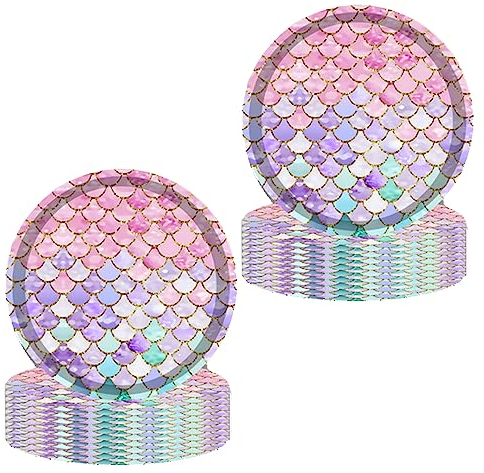 HayLniXy 32 PCS Pink Party Plates 7 Inches - Mermaid Themed Tableware Set for Kids Girls Birthday Party or Baby Shower