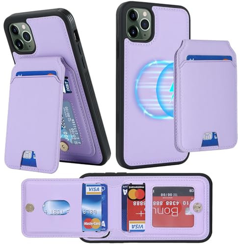 ELTEKER Handyhülle für iPhone 11 Pro Max Hülle mit Kartenfach Magnetischer Abnehmbarer Wallet Kartenhalter,Klapphülle Leder Schutzhülle - lila