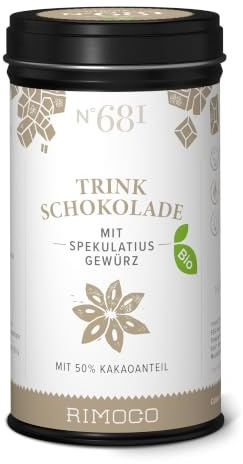 Rimoco Edle Trinkschokolade mit reinem Kakao, Rohrzucker & Spekulatiusgewürz 200g Dose - Premium Kakaogetränk für puren Genuss und vielfältige kulinarische Kreationen