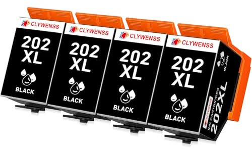Clywenss 4er-Pack 202XL Druckerpatronen Schwarz Kompatibel für Epson 202 XL | für Epson Expression Premium XP6100 XP6105 XP6000 XP6005 XP6001 XP-6100 XP-6105 XP-6000 XP-6005 6001 Patronen Tintenpatronen