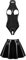 CHICTRY Damen Lack Leder Body Busenfrei Catsuit Offener Schritt Dessous Mit A Linien Rock Latex Minirock Pole Dance Outfit Schwarz 4XL