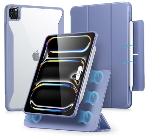 ESR Funda Híbrida para iPad Pro 11 Pulgadas M4 2024 con Portalápices, Cubierta Magnética Extraíble, Soporte Vertical y Horizontal, Compatible Pencil Pro/Pencil USB-C, Serie Rebound 360, Lavanda
