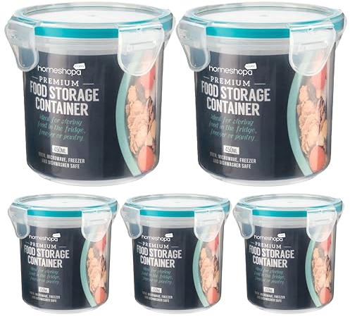 HOMESHOPA Round Food Storage Containers with Lids, 5 Pack 450ml Plastic Airtight & Watertight Leakproof Mason Jars for Overnight Oats with Locking Lid, BPA Free Microwave & Dishwasher Safe