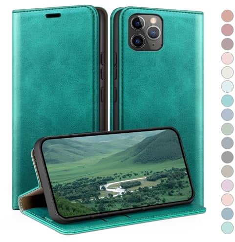 HUOUH for iPhone 11 Pro Max 6.5 Wallet case with RFID Blocking PU Leather,Credit Card Holder,Flip Folio Book Phone cases Shockproof Cover Women Men for Apple 11 Pro Max Blue Green