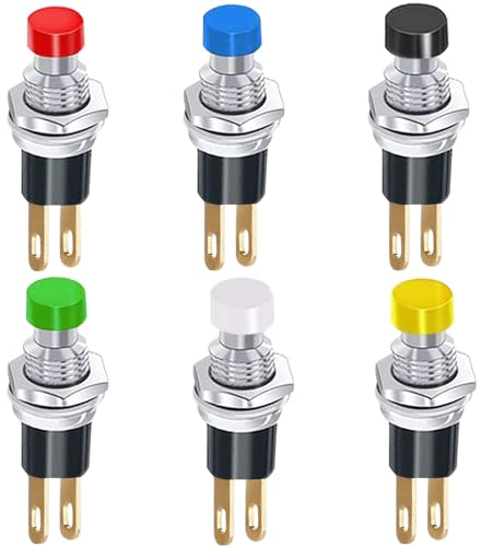 RUNCCI-YUN 6pcs pulsador mini 12v,7mm redondo pulsador Autoblocante para Trompeta de Coche,Timbre de Casa(6 Colores)