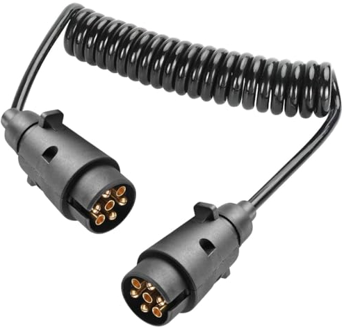 ETUKER Rallonge Remorque 7Broches 2.4M 12v Câbles D'extension Remorques avec 7-7 Broches Prise, Précâblé Spiralé pour Caravane
