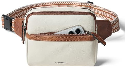 LATMAP Bauchtasche Damen Klein,Crossbody Bag Damen PU Leder diebstahlsichere Tasche Wasserdicht Gürteltasche Damen Hüfttasche Damen für Outdoorsport,Reisen,Radfahren,Beige