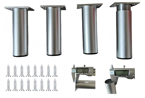 PUTOAHAO 4 Pezzi Piedini per Mobili in Alluminio (diametro 38mm), Piedini Regolabili per Mobili (0-15mm),Piedi per Mobili,Gambe per Mobili per Armadietto,Divano,Tavolo, Letto (Argentato, 10 cm)