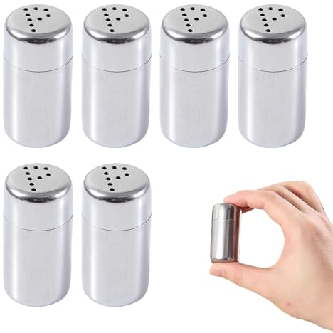 6 Pcs Mini Salières/Poivrières, Salieres et Poivrieres en Acier Inoxydable Mat, Bouteille D'assaisonnement, Avec Trous Pour Boîte À Bento, Voiture, Bureau, Camping, Voyage