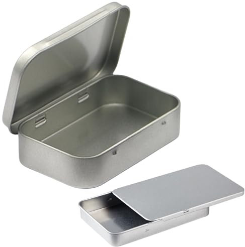 JYCY 2pcs Small Rectangular Metal Storage Boxes with Lids - Hinged Tins for Candy, Money, Coin, Key (Silver)