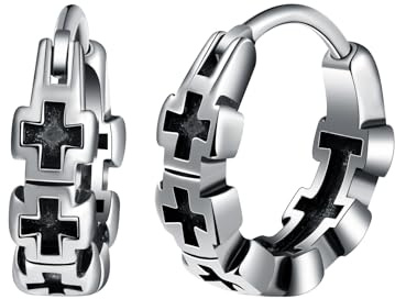 Yumilok Mens Stainless Steel Cross Earrings Vintage Hoops for Fashionable Youth Classic Cross Small Creole Earring for Women Novelty Accessories Jewellery for Teenager