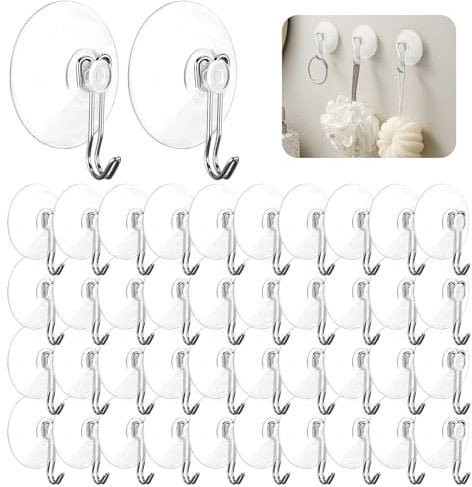 40 pcs crochets à ventouse - Crochets muraux réutilisables pour fenêtres, salle de bain et cuisine - Aucun perçage requis- Les décorations peuvent être accrochées (Crochets en acier inoxydable)