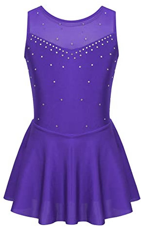Kvysinly Mädchen Eiskunstlauf Kleid Rollkunstlauf ärmellos Ballettkleid Mit Strass Glitzer Tanzkleid Gymnastik Wettbewerb Outfit Violett 122-128
