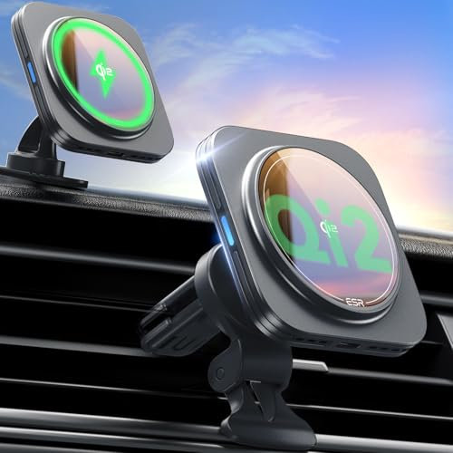 ESR for Qi2 15W MagSafe Car Charger, Qi2-Certified Wireless Car Charger, Air Vent/Dashboard Car Phone Holder Wireless Charger, Magnetic Phone Car Mount for iPhone 16/15/14/13/12, Galaxy S25 Series