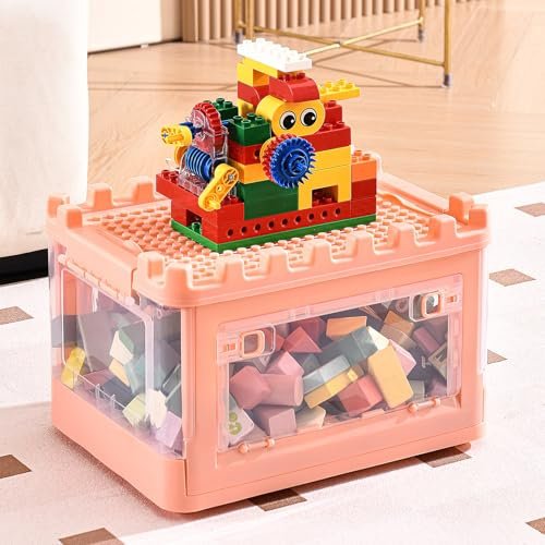 Boîte de rangement à jouets avec couvercle pour blocs Lego Rose