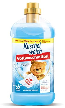 Kuschelweich Vollwaschmittel flüssig - für 22 Wäschen, hautverträglich, mikroplastikfrei, vegan - 1,1 l - Sommerwind