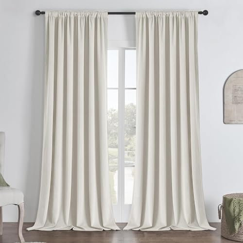Joydeco 100% Blickdicht Samt Vorhänge mit Kräuselband 2 er Set H 260 x B 140 Elfenbein Schienensystem Schiebevorhang Verdunkelung Thermovorhang Kälteschutz Gardinen Schlafzimmer Wohnzimmer Curtains