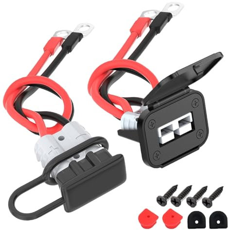 KarlKers 50A Battery Quick Connect/Disconnect Connector 8AWG for Anderson Plug Cable, 1.3FT Waterproof Battery Cable Connector with O-Ring 12V Wire Harness Plug Terminal for Car Winch Trailer 2 Pack