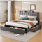 Ymkua Letto Matrimoniale Letto Contenitore 160x200 cm, Letto Imbottito con 4 Cassetti e USB Funzione, Letto con Stoccaggio, Bed Frame con Testata e Rete a Doghe, Linen, Senza Materasso (Grigio scuro)